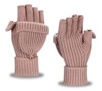 Yaopelky Mitaines d'hiver pour homme et femme - Mitaines tricotées à paillettes avec capuchon - Moufles thermiques convertibles, Kaki (pouce avec capuchon), One Size for most adults