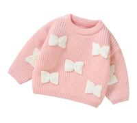 Yaopelky Pull en Tricot pour bébé Fille avec nœud Mignon pour Tout-Petits Filles Chaud col Rond Manches Longues, Rose, 18-24 Mois