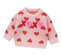 Yaopelky Pull en Tricot pour bébé Fille en Forme de cœur - Vêtements pour Tout-Petits - Chandail Chaud à col Rond et à Manches Longues, Rose, 6-9 Mois