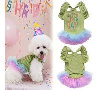 Yaopelky Robe d'anniversaire pour Chien C'est Mon Anniversaire Robe pour Chien Robes Tutu pour Petite Fille à Manches Courtes et Volants Vêtements pour Chiots Jupe en Tulle et Dentelle,Vert,XXS