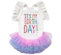 Yaopelky Robe d'anniversaire pour Chien C'est Mon Anniversaire Robe pour Chien Robes Tutu pour Petite Fille à Manches Courtes et Volants Vêtements pour Chiots Jupe en Tulle et Dentelle,Blanc,M