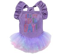 Yaopelky Robe d'anniversaire pour Chien C'est Mon Anniversaire Robe pour Chien Robes Tutu pour Petite Fille à Manches Courtes et Volants Vêtements pour Chiots Jupe en Tulle et Dentelle,Violet,M