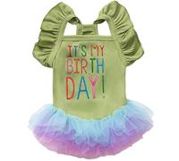 Yaopelky Robe d'anniversaire pour Chien C'est Mon Anniversaire Robe pour Chien Robes Tutu pour Petite Fille à Manches Courtes et Volants Vêtements pour Chiots Jupe en Tulle et Dentelle,Vert,L