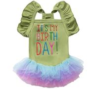 Yaopelky Robe d'anniversaire pour Chien C'est Mon Anniversaire Robe pour Chien Robes Tutu pour Petite Fille à Manches Courtes et Volants Vêtements pour Chiots Jupe en Tulle et Dentelle,Vert,XS