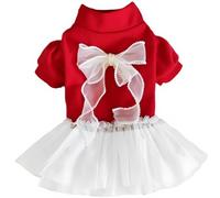 Yaopelky Robe de Noël pour Animal de Compagnie, Motif Tulle Rouge et Blanc avec nœud, Tenue de Vacances pour Petits Chiens et Chats (Rouge, XL(5-7.3kg))