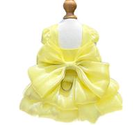 Yaopelky Robe de Princesse pour Petits Chiens Robe à nœud pour Chat avec Anneau en D Robe de Mariage pour Chien Fille Jupe-Tutu pour Chiot Costume d'été pour Chien(Jaune,S(1.5-2.5kg))