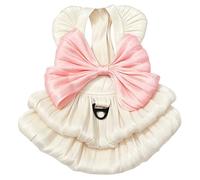 Yaopelky Robe de Princesse pour Petits Chiens Robe à nœud pour Chat avec Anneau en D Robe de Mariage pour Chien Fille Jupe-Tutu pour Chiot Costume d'été pour Chien(Beige,S(1.5-2.5kg))