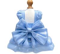 Yaopelky Robe de Princesse pour Petits Chiens Robe à nœud pour Chat avec Anneau en D Robe de Mariage pour Chien Fille Jupe-Tutu pour Chiot Costume d'été pour Chien(Bleu,S(1.5-2.5kg))