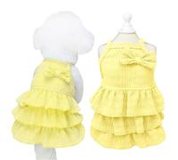 Yaopelky Robe pour chat et chien de petite et moyenne taille - Robe de gâteau à étages avec nœud - Vêtement d'été mignon pour chien et fille - Vêtements d'été pour Yorkshire Chihuahua (jaune, taille M
