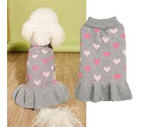 Yaopelky Robe pull en tricot à col roulé avec motif cœur pour petit chien et chat (gris, taille S)