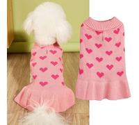 Yaopelky Robe pull en tricot à col roulé avec motif cœur pour petit chien et chat - Vêtements chauds pour chiens et chats de petite taille (rose, taille L)