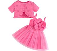 Yaopelky Robe tutu 2 pièces pour bébé fille, cardigan en tulle, robe d'été pour filles, robe de princesse pour baptême, fête, ensemble d'été pour bébé, pêche, 6-9 mois