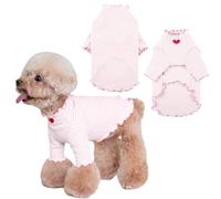 Yaopelky T-shirt rayé pour chien de petite et moyenne taille avec cœur brodé - Vêtement extensible à volants pour chihuahua, schnauzer, yorkshire, Shih Tzu (blanc, taille M)