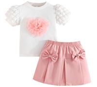 Yaopelky Tenues d'été 2 pièces pour Fille - Jupe Bouffante à Manches Courtes - Jupe plissée - Fête d'anniversaire - Vêtements pour Fille, Rose, 5 Ans