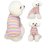 Yaopelky Vêtements pour Chiens de Petite et Moyenne Taille - Chemise à Rayures Arc-en-Ciel Extensible à Manches Longues pour Chat, Costume pour Chihuahua, Yorkshire en Peluche (Rose egde, L)