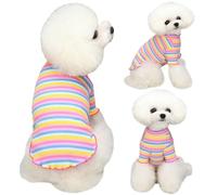 Yaopelky Vêtements pour Chiens de Petite et Moyenne Taille - Chemise à Rayures Arc-en-Ciel Extensible à Manches Longues pour Chat, Costume pour Chihuahua, Yorkshire (Bord Rose, Taille S)