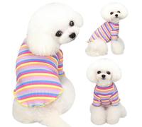 Yaopelky Vêtements pour Chiens de Petite et Moyenne Taille - Chemise à Rayures Arc-en-Ciel Extensible à Manches Longues pour Chat, Costume pour Chihuahua, Yorkshire (Bord Jaune, Taille M)