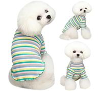 Yaopelky Vêtements pour Chiens de Petite et Moyenne Taille - Chemise à Rayures Arc-en-Ciel Extensible à Manches Longues pour Chat - Tenue pour Chihuahua, Yorkshire (Bord Vert, Taille L)