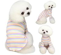 Yaopelky Vêtements pour Chiens de Petite et Moyenne Taille - Chemise Extensible à Manches Longues pour Chien, Motif Rayures Arc-en-Ciel - T-Shirt pour Chat, Chihuahua, Yorkshire (Bord Violet, Taille