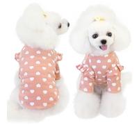 Yaopelky Vêtements pour chiens de petite taille avec imprimé cœur - T-shirt pour chien - Printemps et été - Vêtements pour chihuahua - Manches longues et volants - Vêtements de Saint-Valentin - Rose -