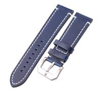 yaoqijie Bracelet de montre en peau de vache hommes Vintage en cuir véritable noir marron foncé bracelet de montre avec fermoir pentagramme en acier inoxydable 20mm 24mm lasting(Blu,24mm)