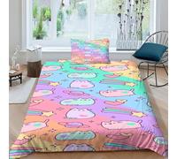YAOSHER Corlor Pusheen Homemissing Imprimé Drap Couette Single(135x200cm) pour Enfants 3D Imprimé Parure House De Couette Le Rainbow Simplicité Housse De Couette Chambre Décor Famille Collection