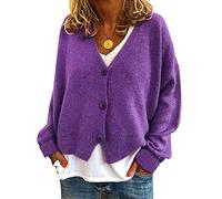 YAOTT Cardigan à col en V pour femmes Cardigan tricoté de couleur unie Veste à manches chauve-souris décontractée Automne Haut en tricot Veste courte chaude et confortable Mauve XL