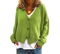 YAOTT Cardigan à col en V pour femmes Cardigan tricoté de couleur unie Veste à manches chauve-souris décontractée Automne Haut en tricot Veste courte chaude et confortable Pomme verte XL