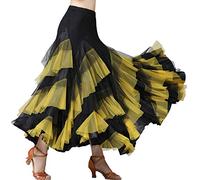 YAOTT Femme Jupe Longue Flamenco Danse Latine Compétition Performance de Tango Jupes de Danse Moderne Jaune Taille Unique