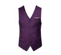 YAOTT Homme Elégant Blazer sans Manche Classique Gilet de Costume Slim Fit Costume d'affaires Formel boutonnage Col en V Gilet de Smoking de soirée de mariage Violet XL