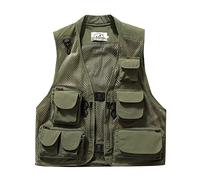 YAOTT Homme Gilet Extérieur d'été en plein air Maille Légère à Séchage Rapide Multi-poches Veste Sans Manches Gilet de Photographie Pêche Camping Chasse Fishing Safari avec 14 poches Armée verte S