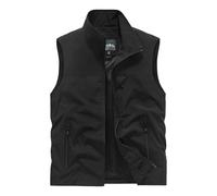 YAOTT Homme Printemps Été Softshell Gilet Coupe-vent softshell safari à col montant Veste multipoches d'extérieur sans manches pour la photographie et la pêche Noir