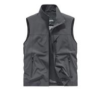 YAOTT Homme Printemps Été Softshell Gilet Coupe-vent softshell safari à col montant Veste multipoches d'extérieur sans manches pour la photographie et la pêche Gris