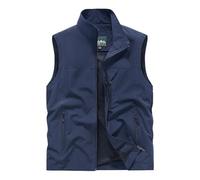 YAOTT Homme Printemps Été Softshell Gilet Coupe-vent softshell safari à col montant Veste multipoches d'extérieur sans manches pour la photographie et la pêche DaBleu