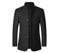 YAOTT Homme Veste d'extérieur élégante Manteau en mélange de laine Col montant Veste caban Coupe Standard Trench Affaires Boutonné Coupe-vent à revers à manches longues Noir