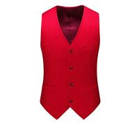 YAOTT Homme Veste sans manches Grande Taille Formel Gilet de Western Costume Hauts sans manches élégants Gilets de costume de dîner de mariage d'affaires DRouge L