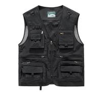 YAOTT Hommes Casual Gilet de Plein air, Veste sans Manches Été Respirant Séchage Rapide Multi-Poches Gilets Extérieurs pour le Travail Voyager Pêche Photographie,Noir,XS