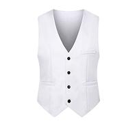 YAOTT Hommes Gilet Confortable Slim Fit Formelle Business Costume Gilet Classique Rétro Col en V sans Manches Coupe Régulière Casual Gilets pour Dîner De Mariage,Blanc,M