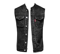 YAOTT Hommes Grande Taille Col montant Bouton vers le bas Veste Blouson en jean Gilets de Motard Cow-Boy De Plein Air Veste sans manches Le noir S