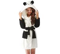 YAOTT Peignoir de Bain à Capuche pour Enfants Unisexe Flanelle Robe de Nuit Mignon Confortable Chaud 7-13 Ans Panda L