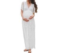 YAOTT Robe Enceinte Maternité Longue Robe de Soirée Mariage Grossesse Femme Élégant col en V Robe Grossesse de Photographie Longue pour Photo Soirée Mariage,Blanche,M