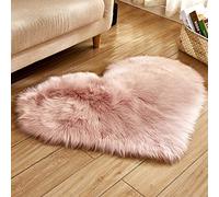 YAOTT Shaggy Tapis en Imitation Peau De Mouton Laine a Forme de Coeur, Tapis en Fausse Fourrure Décoration de Coussin Siège, Carpette Moelleuse per Chambre à Coucher Salon Rose 50X70CM