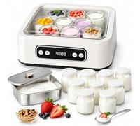 Yaourtière 1,6 L avec 9 pots en verre de 170 ml, écran LED | Temps et température réglables, contrôle du minuteur pour préparer du yaourt/natto/vin de riz