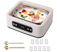 Yaourtière 1,6 L, Machine à Yaourt Automatique avec Écran LED, Température & Minuteur Réglables, Machine à Yaourt Probiotique avec 9 Pots en Verre & 2 Cuillères pour Usage Domestique