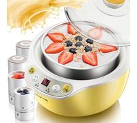 Yaourtière 1000 ml avec 1 bac et 4 pots, écran LED et minuterie avec contrôle de la température, pour yaourts, fromages, natto