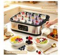 Yaourtière 12 pots - Bocal en verre de 180ml avec couvercle - Température & Minuteur Réglables -Sans BPA -25W Yaourtière électrique