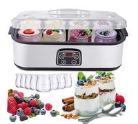 Yaourtière 1400ml avec 8 pots 175ml, machine à yaourt automatique, avec affichage LED et minuterie, 48 heures de travail, pour le yaourt maison, la santé à la maison, les cadeaux de vie