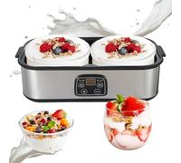 Yaourtière 2 litres Machine à yaourt numérique automatique avec 2 verres, yaourtière avec minuterie et contrôle de la température, yaourtière pour yaourt grec, fromage, natto, vin de riz, argent, 2 l