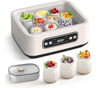 Yaourtière 20 W avec pot intérieur en acier inoxydable 304 de 1,6 L et 9 tasses portables, minuterie de machine à yaourt 4 en 1 pour yaourt fait maison, natto, vin de riz