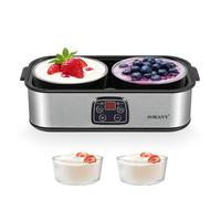 Yaourtière 2L avec écran LED et 2 récipients en verre de 1000ml, température et minuterie réglables pour yaourt bio fromage